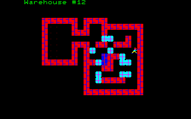 Sokoban 1 (PC-8801) English puzzle 12 breakable walls reverse colour